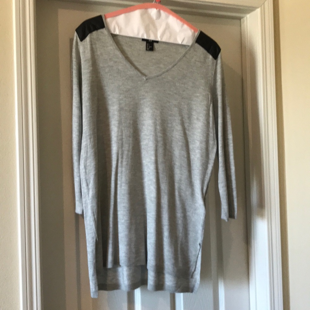 H&M Grey top with leather shoulder detail